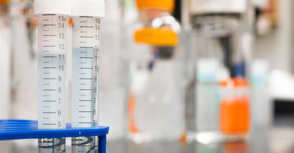 Two clear test tubes in a laboratory, essential for scientific research.