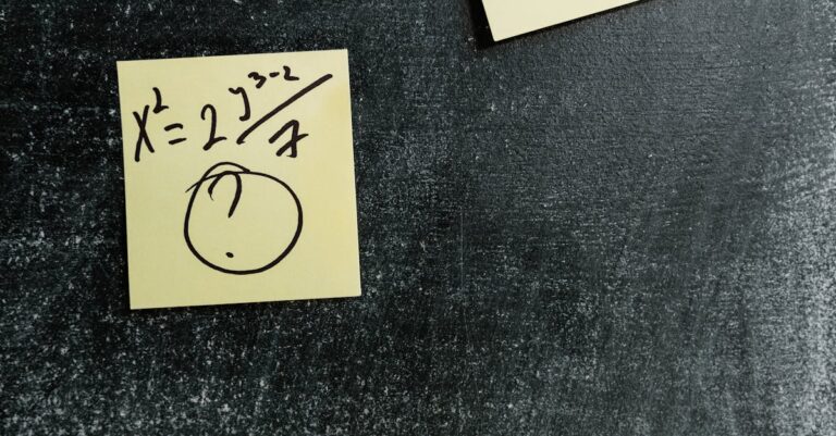 Sticky notes with math equations and homework reminders on a chalkboard.